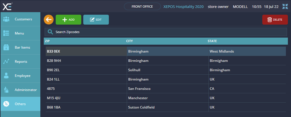 How to add a ZIP code XEPOS